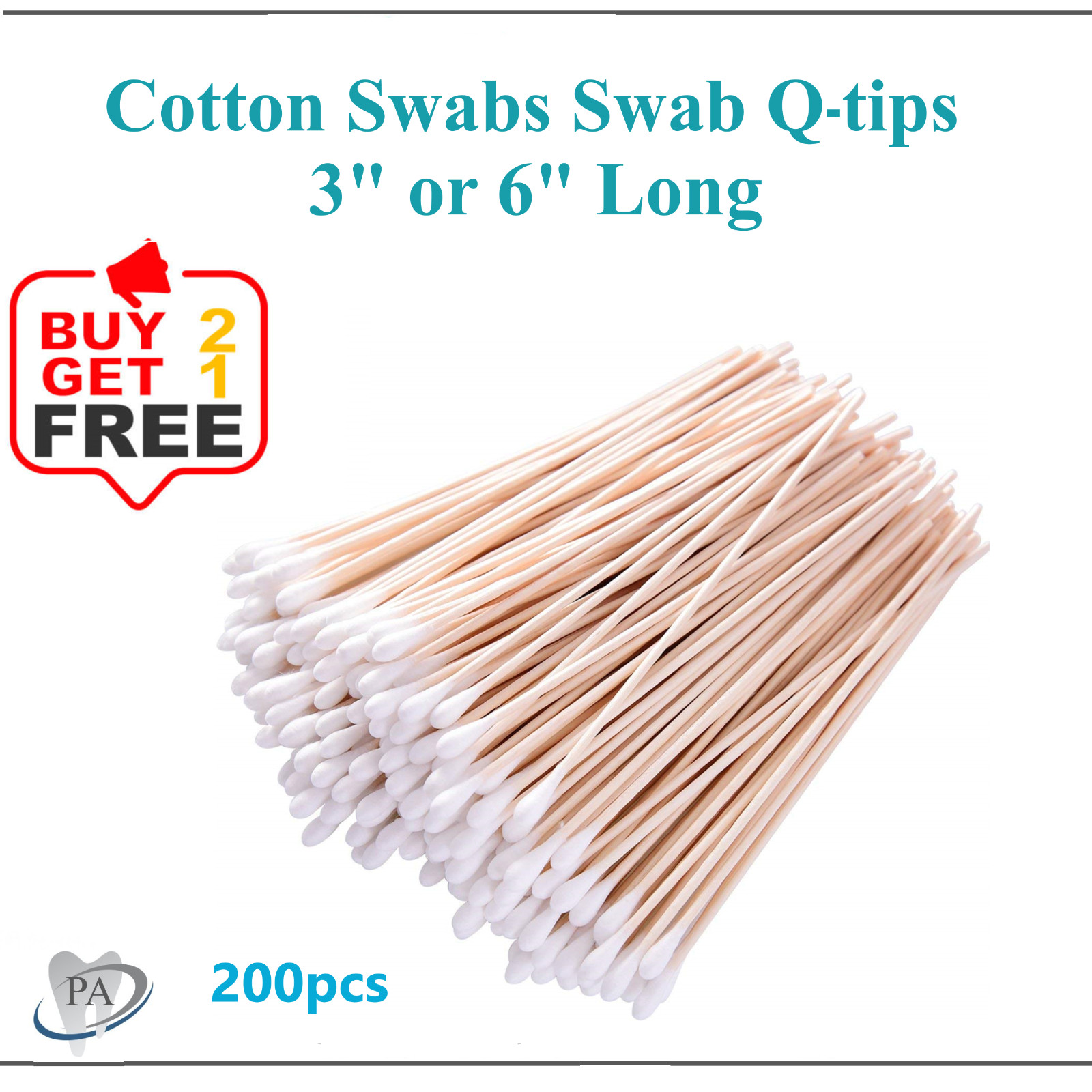 200pc Cotton Swabs Q-tips 6″ or 3″ Long Wood Medical Grade Manufacturer Sealed