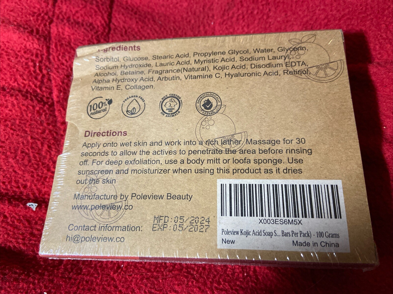 Poleview Kojic Acid Skin Brightening Soap Bars Orange 2 Count – Ex: 5/27 Sealed