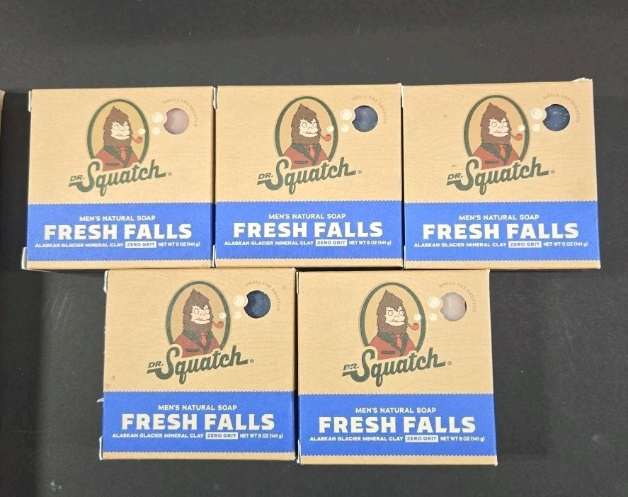 ( LOT OF 5) Dr. Squatch MEN’S NATURAL Bar Soap FRESH FALLS Scent 5 oz Each Bar