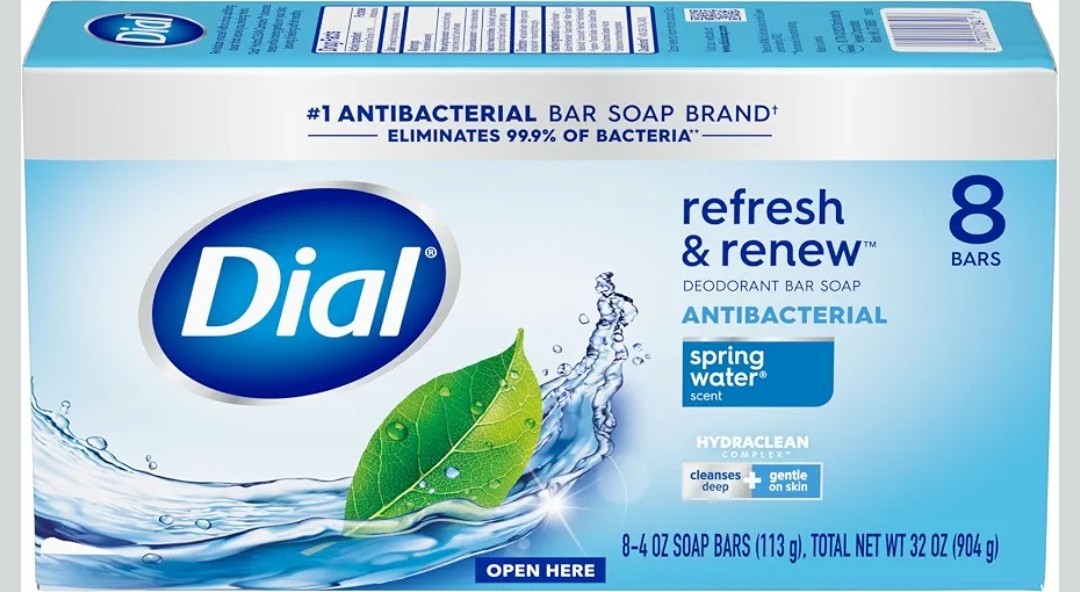 Dial Antibacterial Bar Soap, Refresh & Renew, Spring Water, 4 oz, 8 Bars