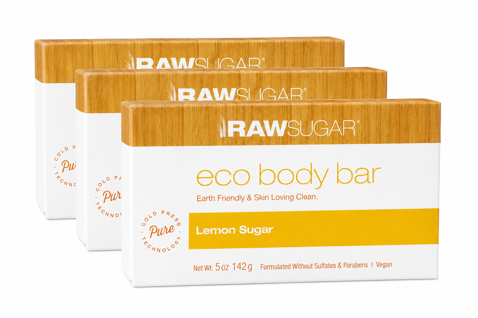 3X Bars Raw Sugar Eco Body Bar Lemon Sugar Scented Vegan Soap 5 oz