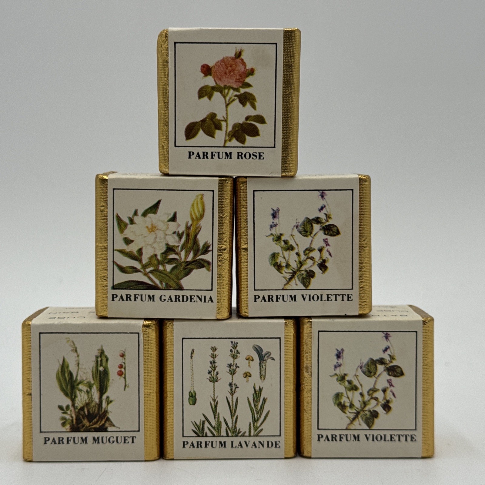 English Bath Cubes 6 Pack Floral Garden Scents Rose Lavender Gardenia Lily NOS