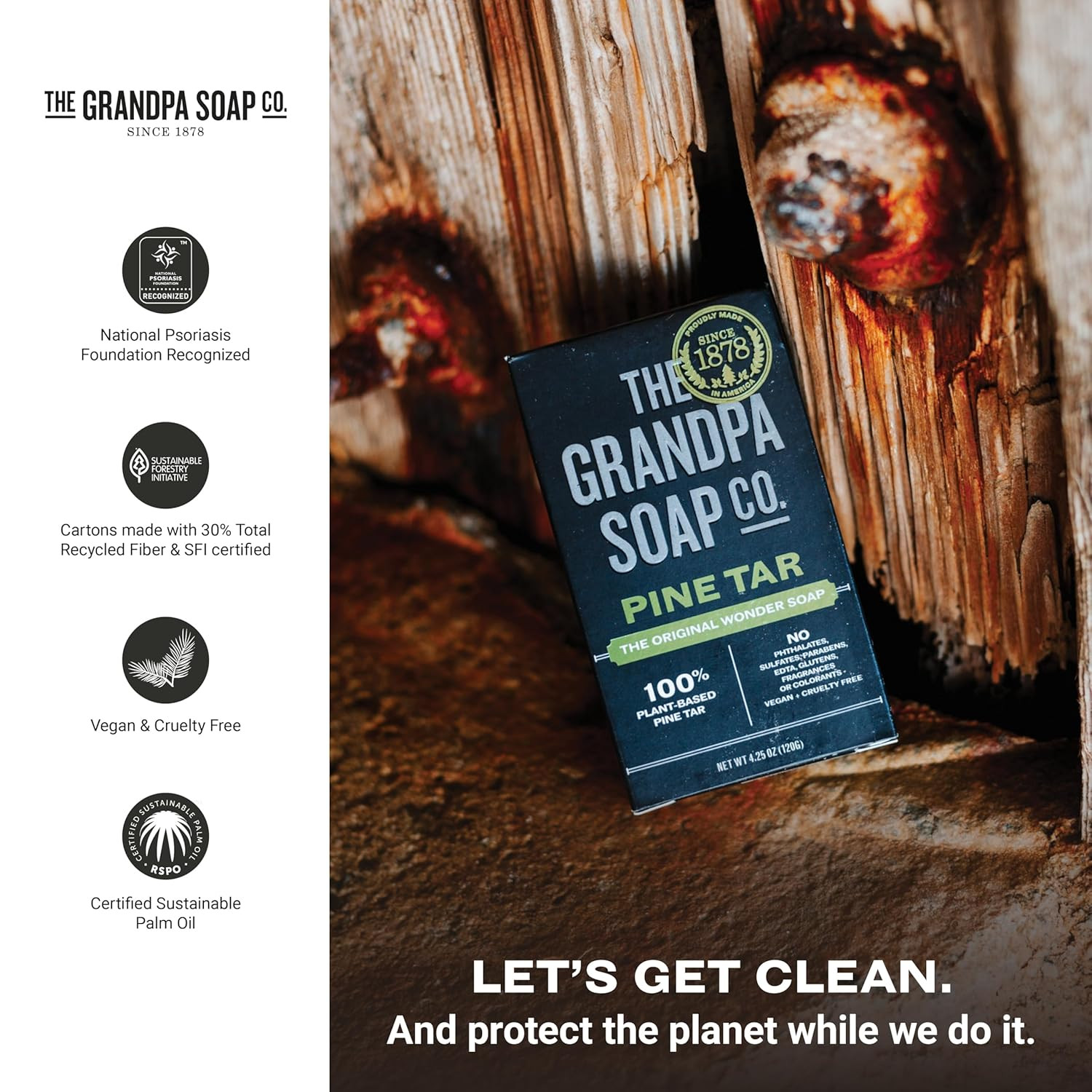 The Grandpa Soap Company Pine Tar Bar Soap for Men- Made with Pine Tar Oil, 3 in