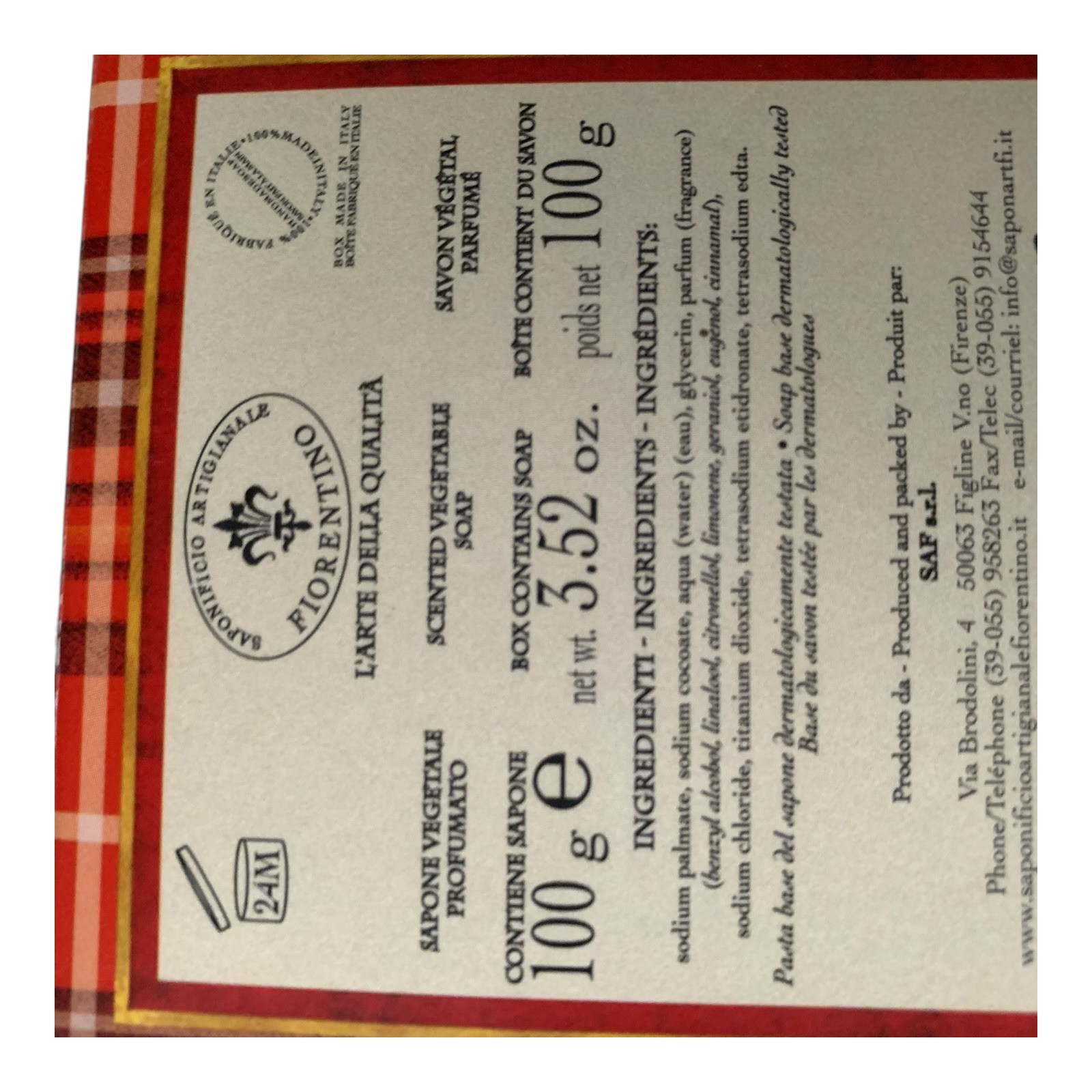 Almond Scented Soap Made in Italy Saponificio Artigianale Fiorentino 3.52 Oz “S”