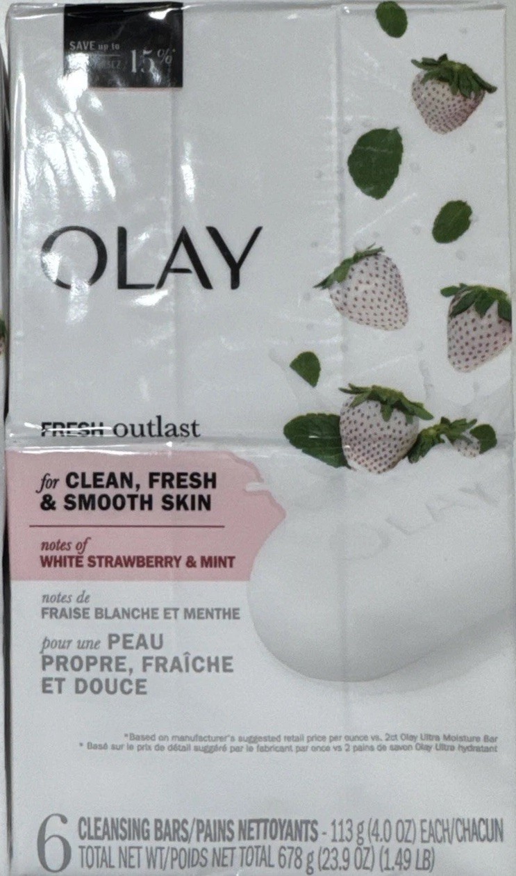 6 Olay Fresh Outlast White Strawberry & Mint Cleansing Bars 4oz Each SEALED