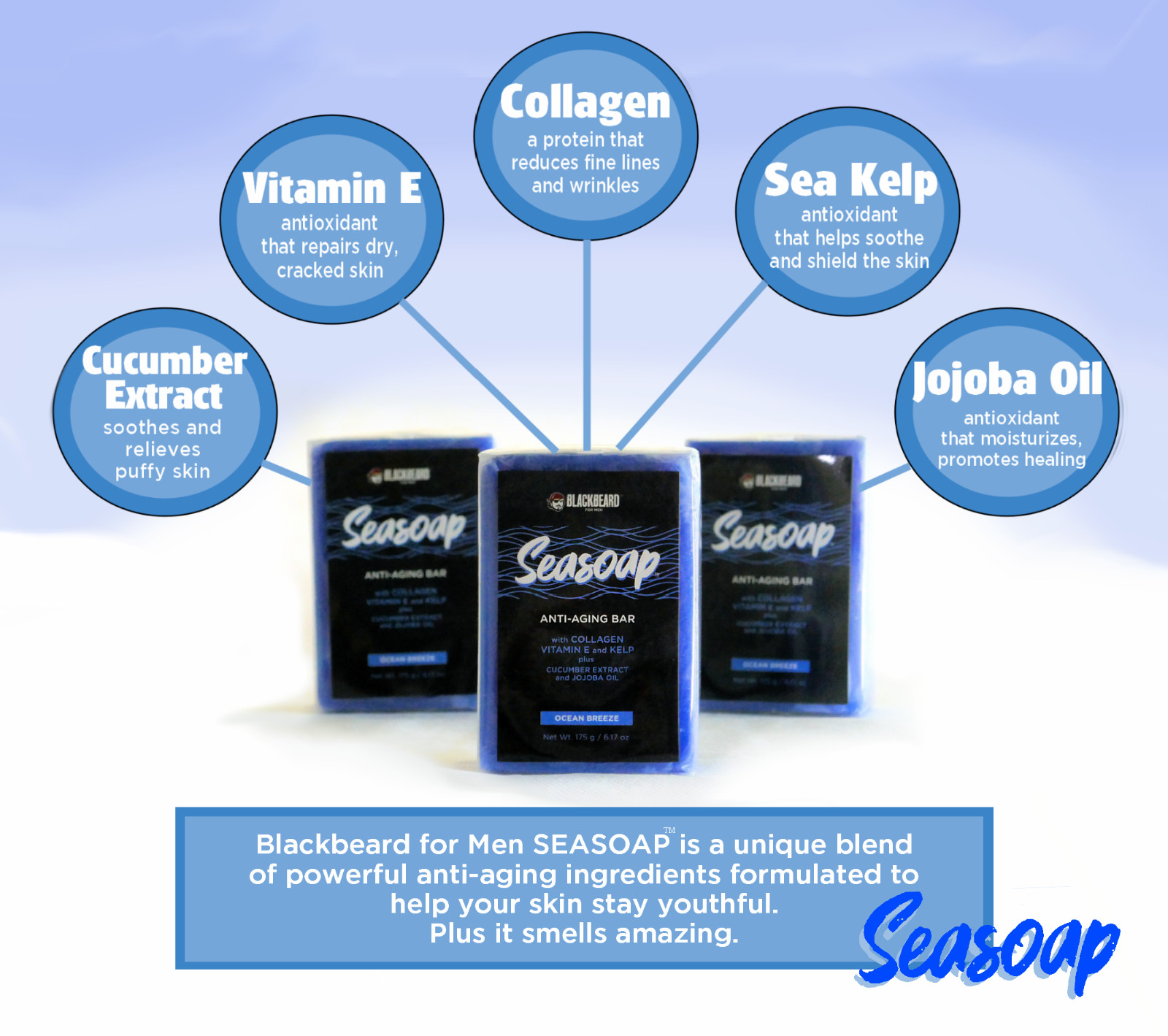 Blackbeard for Men Seasoap Anti-Aging Bar Soap w/Collagen, Vitamin E and Kelp