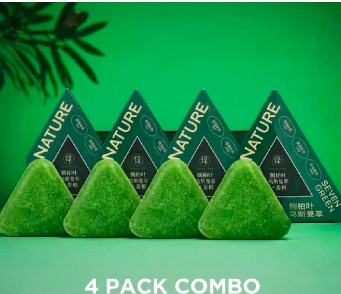 4 x Natural Seven Green Triangle Shampoo Bar Soap Hair Care l Free shipping