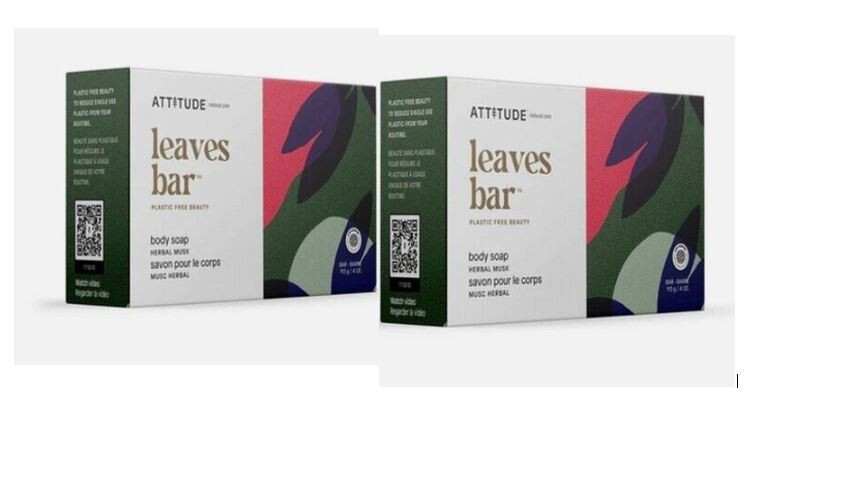 2 PACK – Leaves Bar Body Soap Herbal Musk – 4 Oz each – By Attitude