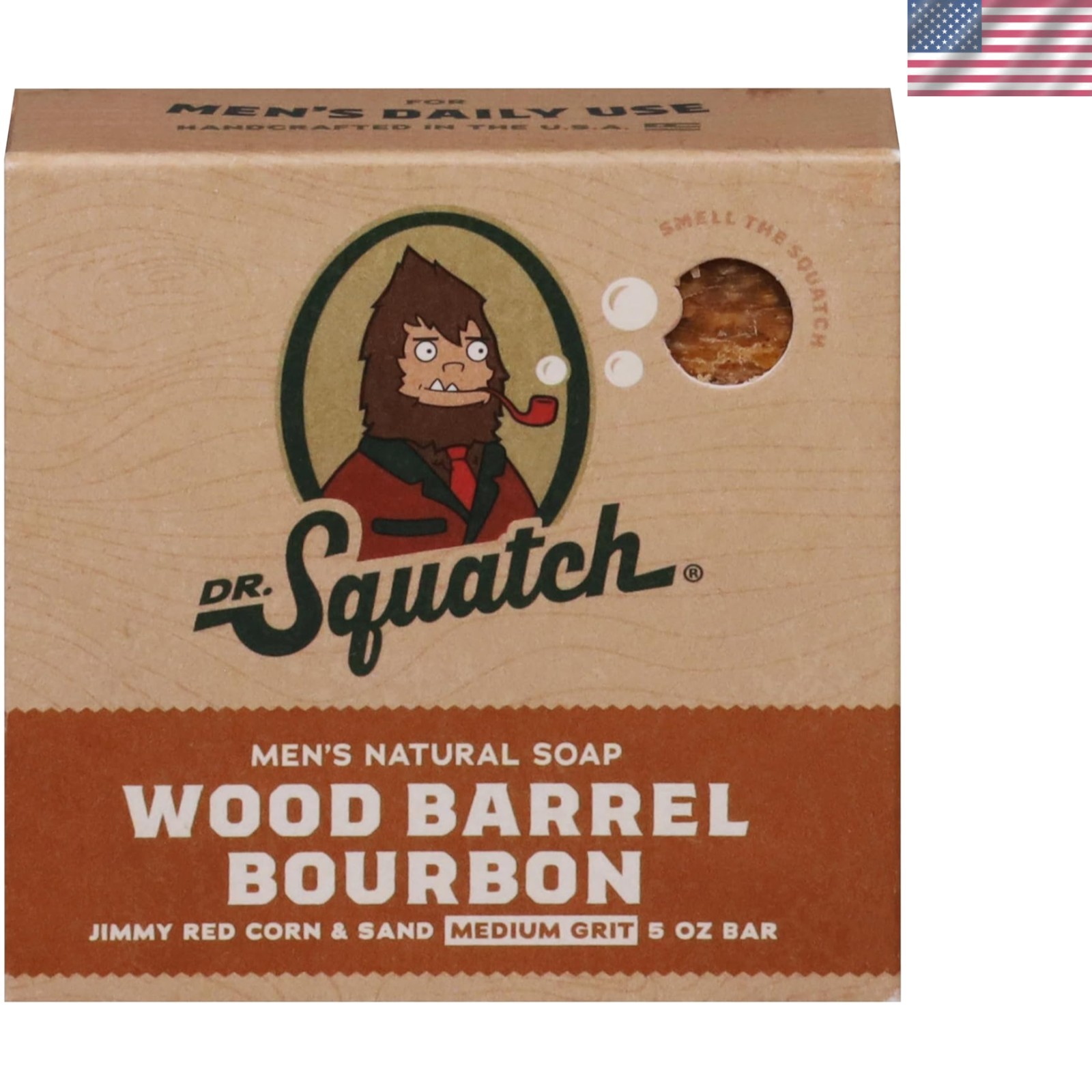 Dr. Squatch All Natural Bar Soap for Men with Medium Grit, Wood Barrel Bourbon