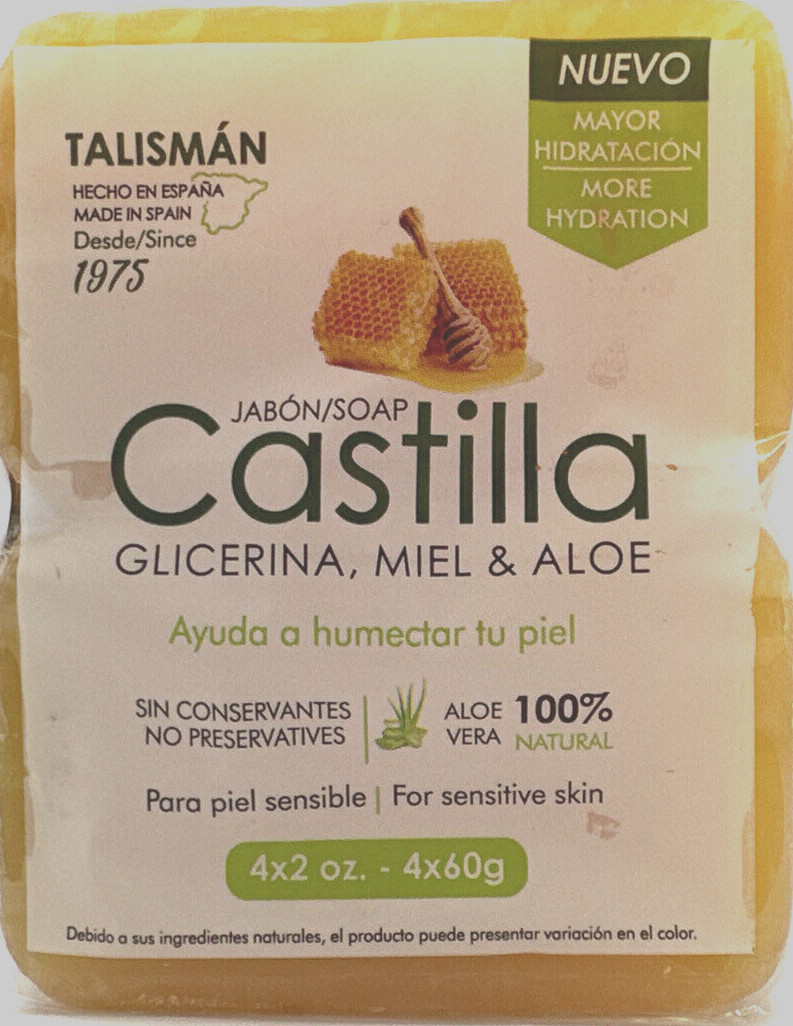 (4) bars Pack Castile Glycerin, Honey & Aloe Talisman Jabon Castilla Miel 2oz