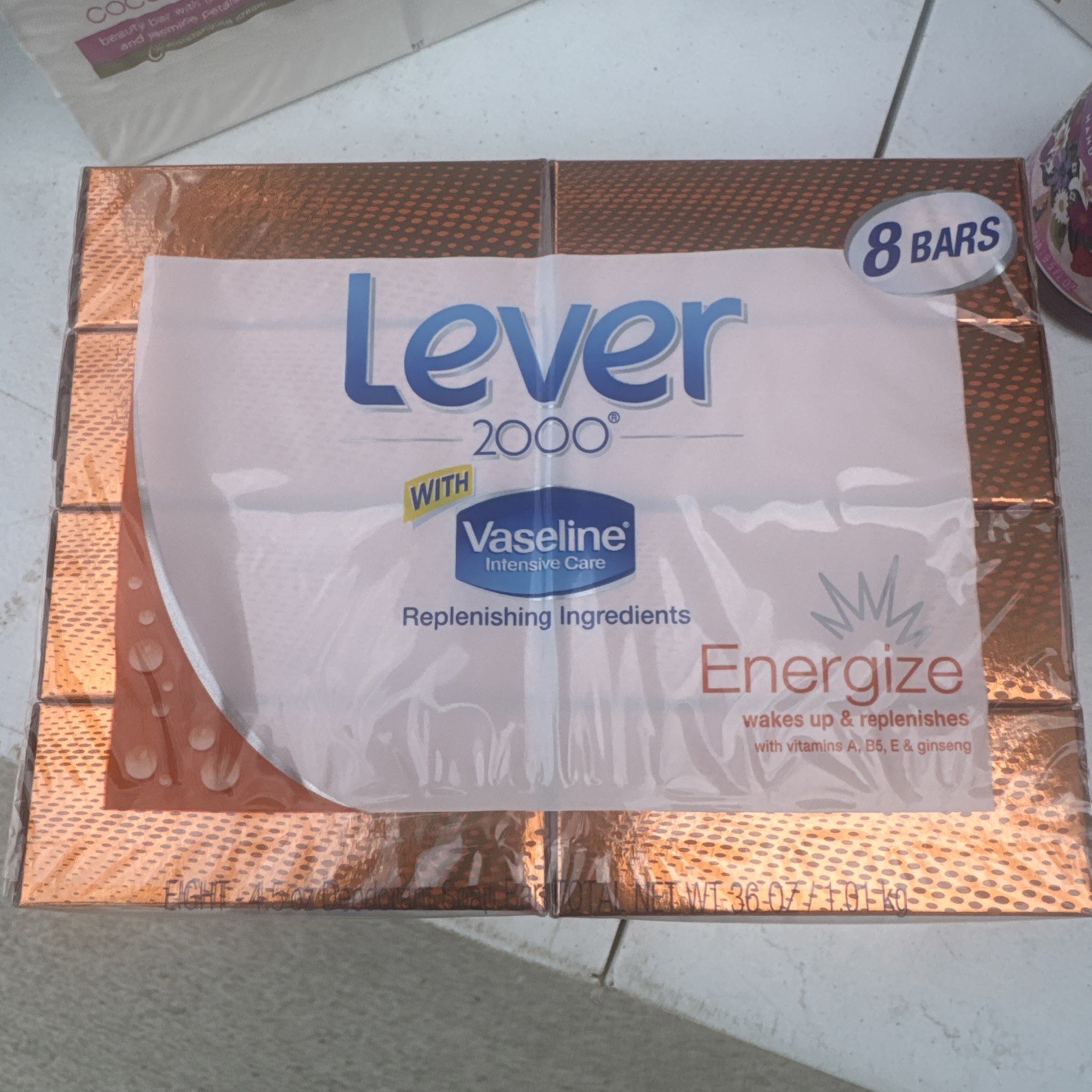 Lever 2000 w/Vaseline ENERGIZE Bar Soap Discontinued 8x 4.5oz Bars. IN PACKAGING