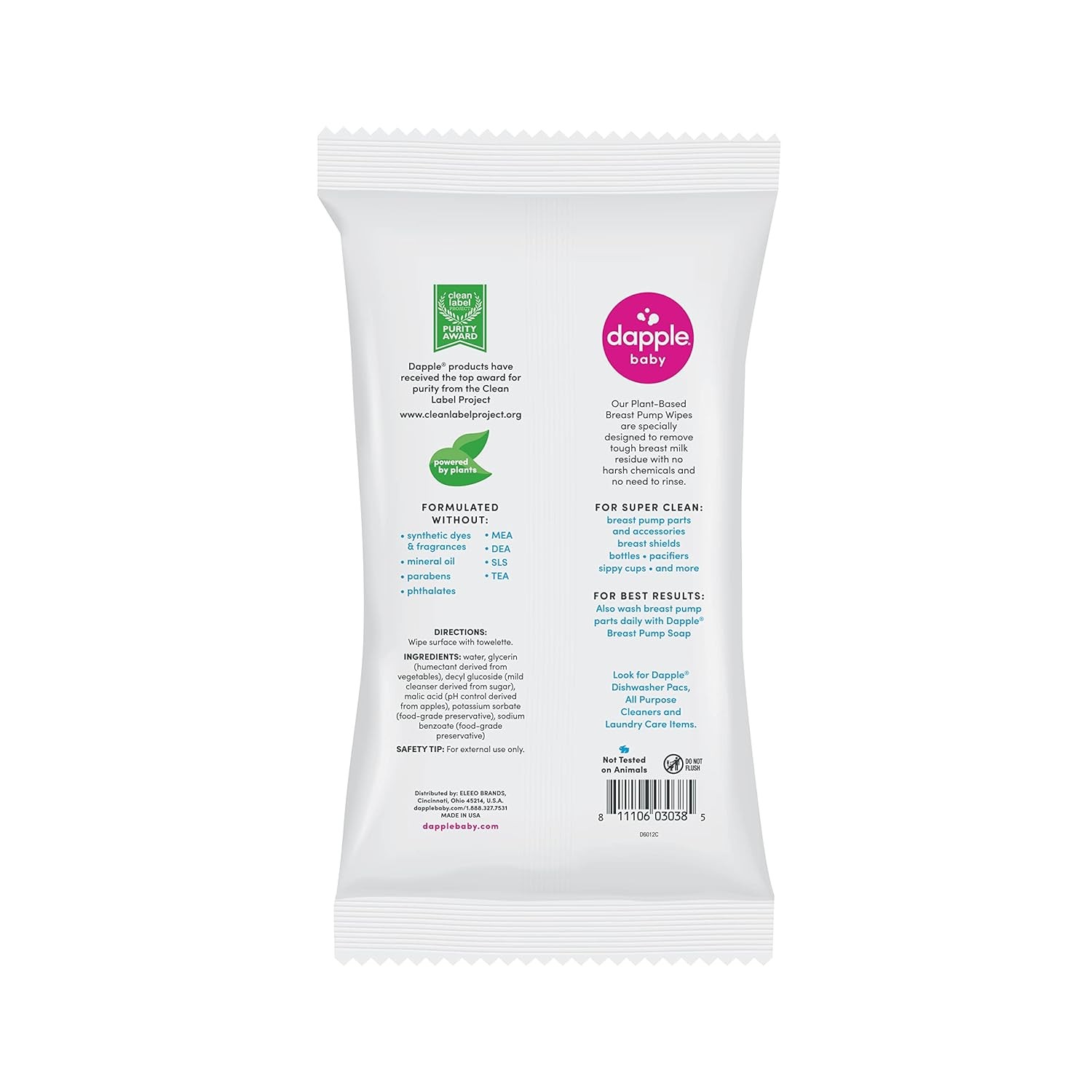 Dapple Baby Breast Pump Wipes, Powered by Plants, 25 Count (Pack of 3)