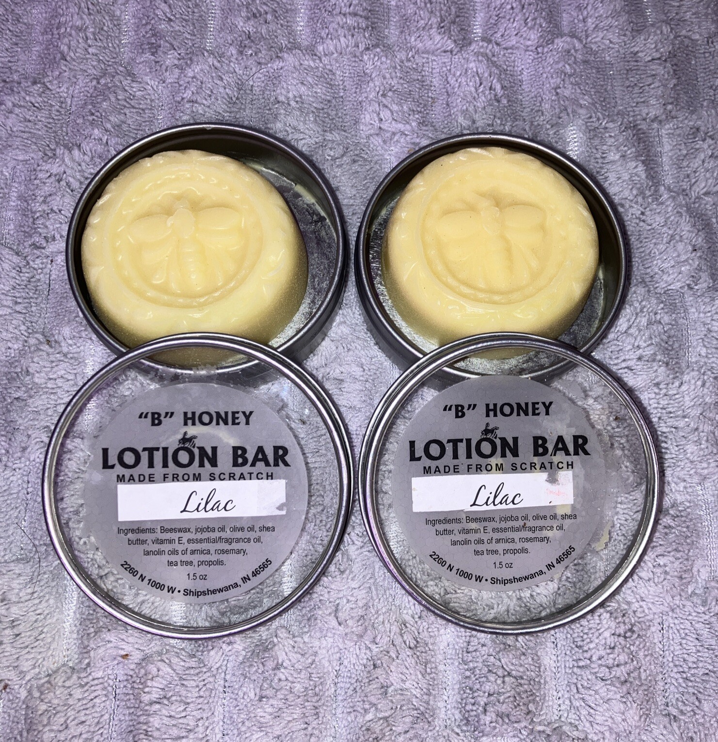 2- ‘’ B ‘’ Honey Lotion Bar (( Lilac)) Made From Scratch 1.5 Oz Each New.