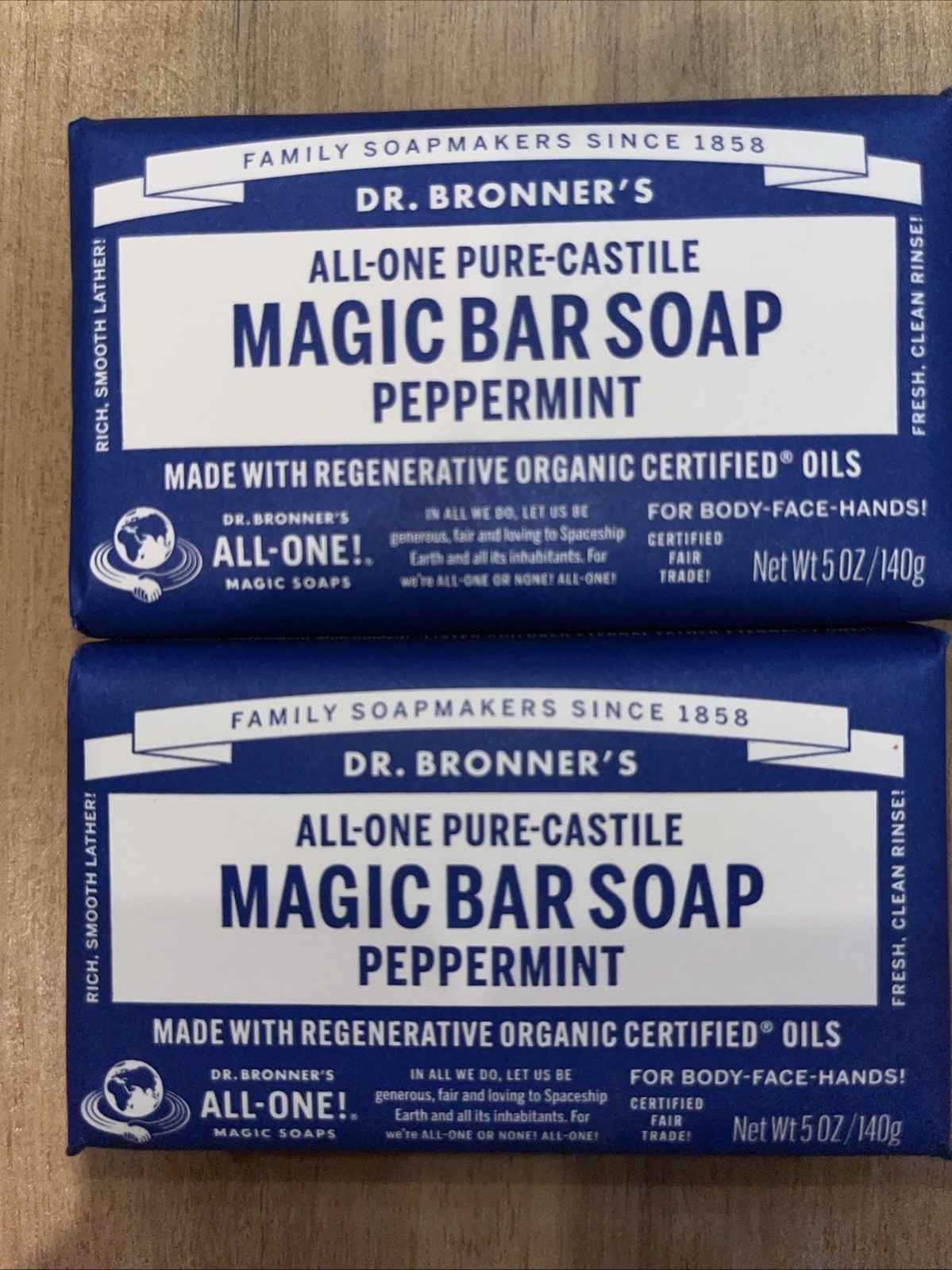 Dr. Bronner’s Organic All-One Pure-Castile Bar Soap, Peppermint – 5oz – 2 Bars