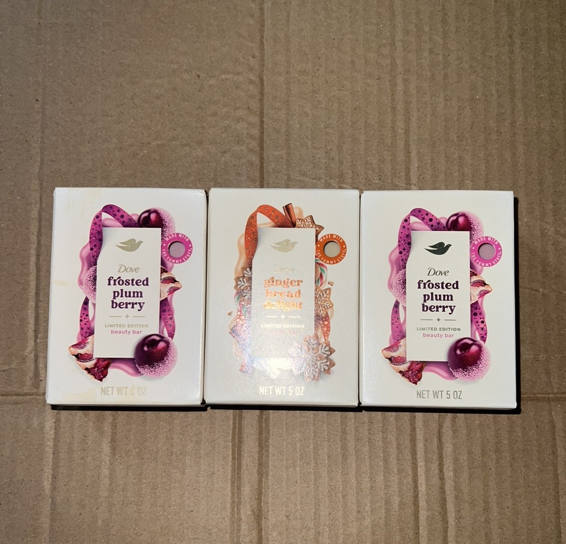 3 Bars Dove Limited Edition Holiday Bar Soap Plum Berry & Gingerbread delight