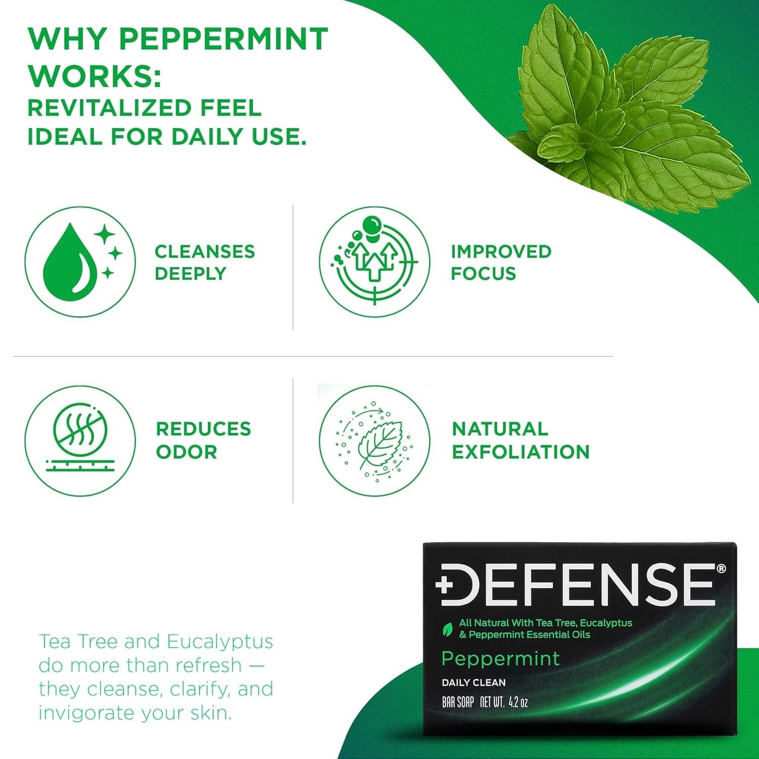 Peppermint Bar Soap for Men (4.2oz) | Hypoallergenic with Tea Tree & Eucalyptus