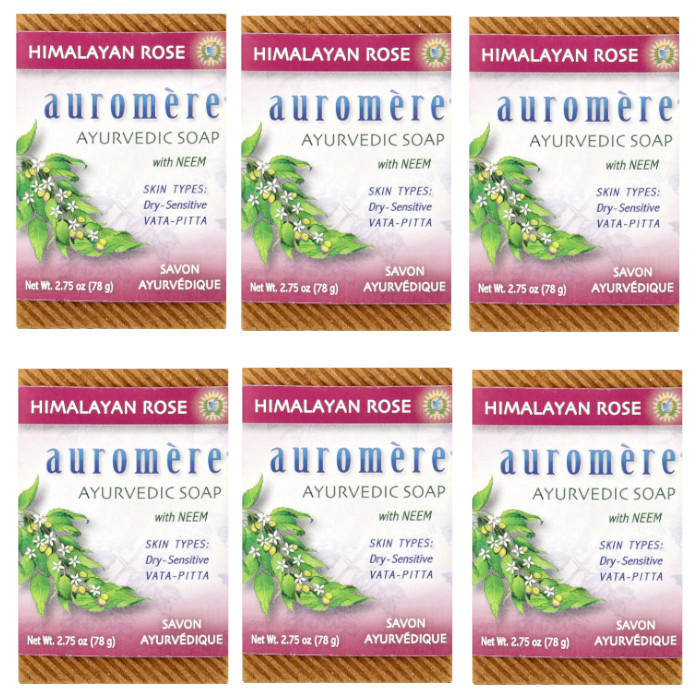 Auromere Ayurvedic Soap with Neem Himalayan Rose 2.75 oz (Pack of 6)