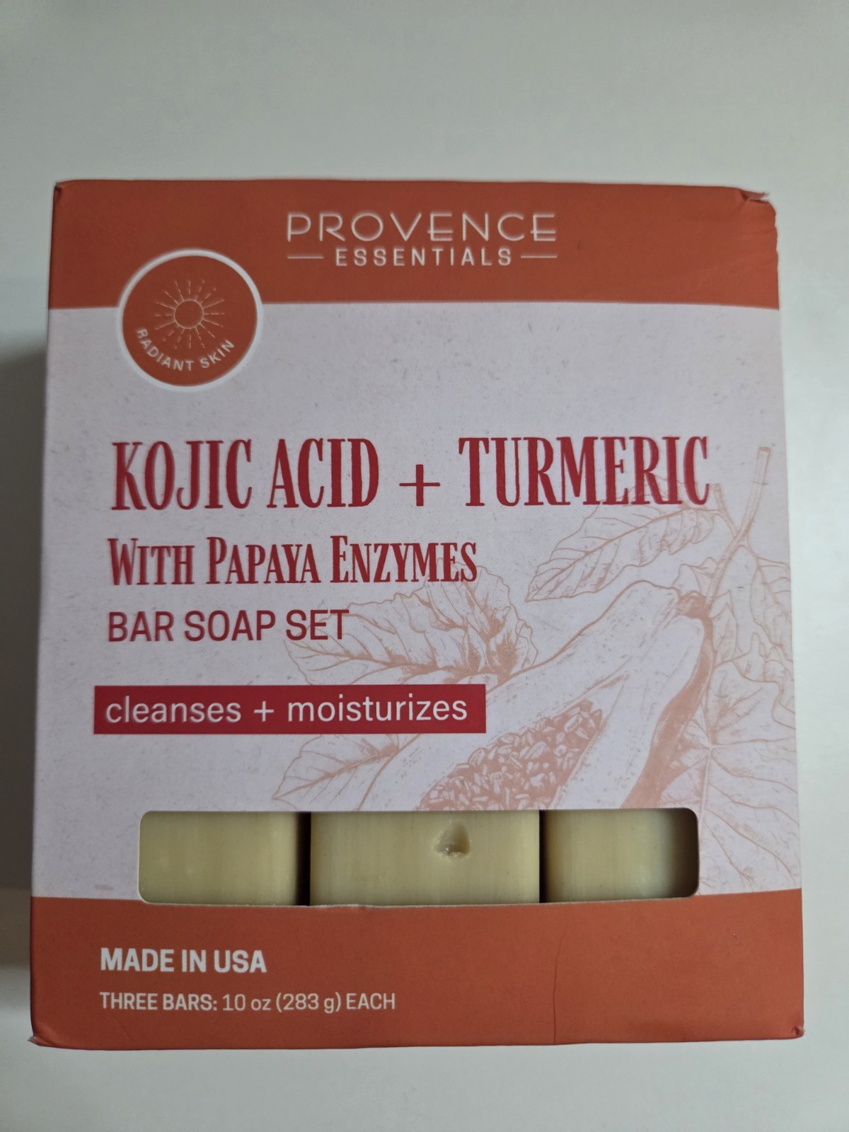 Provence Essentials Kojic Acid Turmeric Papaya Bar Soap Set, 3 Bars