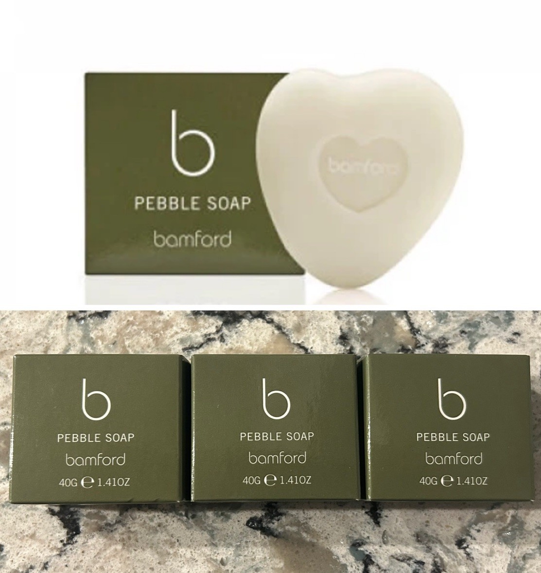 Bamford Small 1.7oz Pebble Soap GERANIUM LAVENDER PEPPERMINT Set Of 3