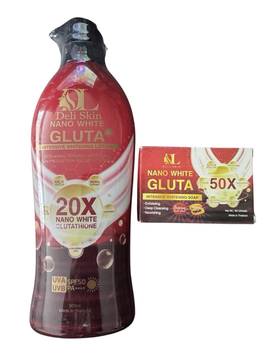 Deli Skin Nano White Gluta Whitening Soap 50x + 20X Glutathione Whitening Lotion