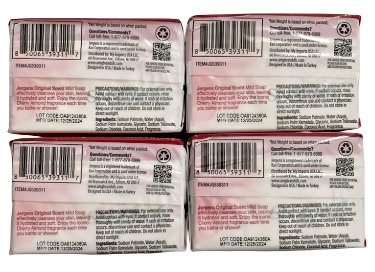Jergens Cherry Almond Mild Soap Original Scent – 8 Bars (4x 2 Pack) – 3 Oz Each