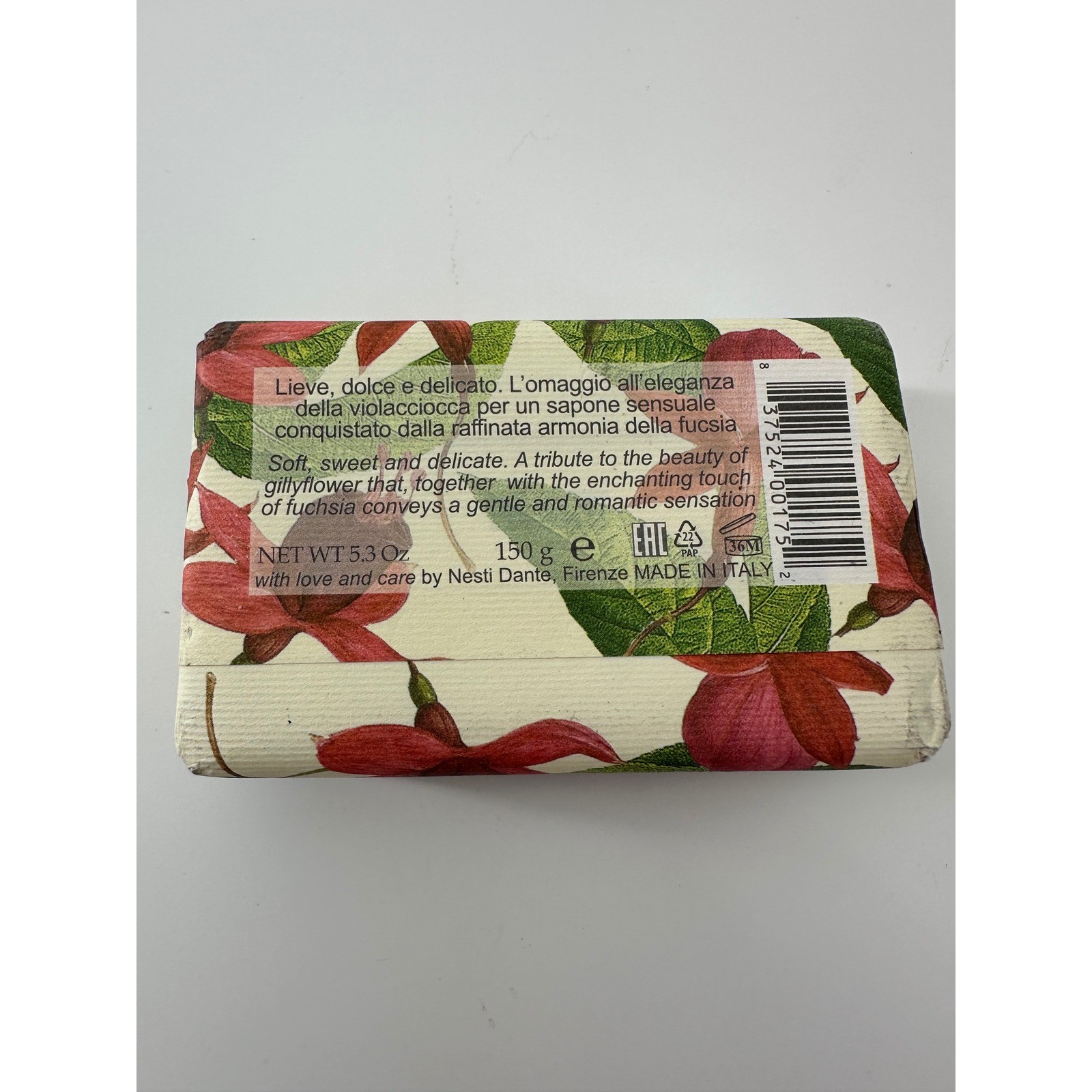 Nesti Dante Romantica Fiesole Gillyflower and Fuchsia Soap Bar 5.3oz MadeinItaly