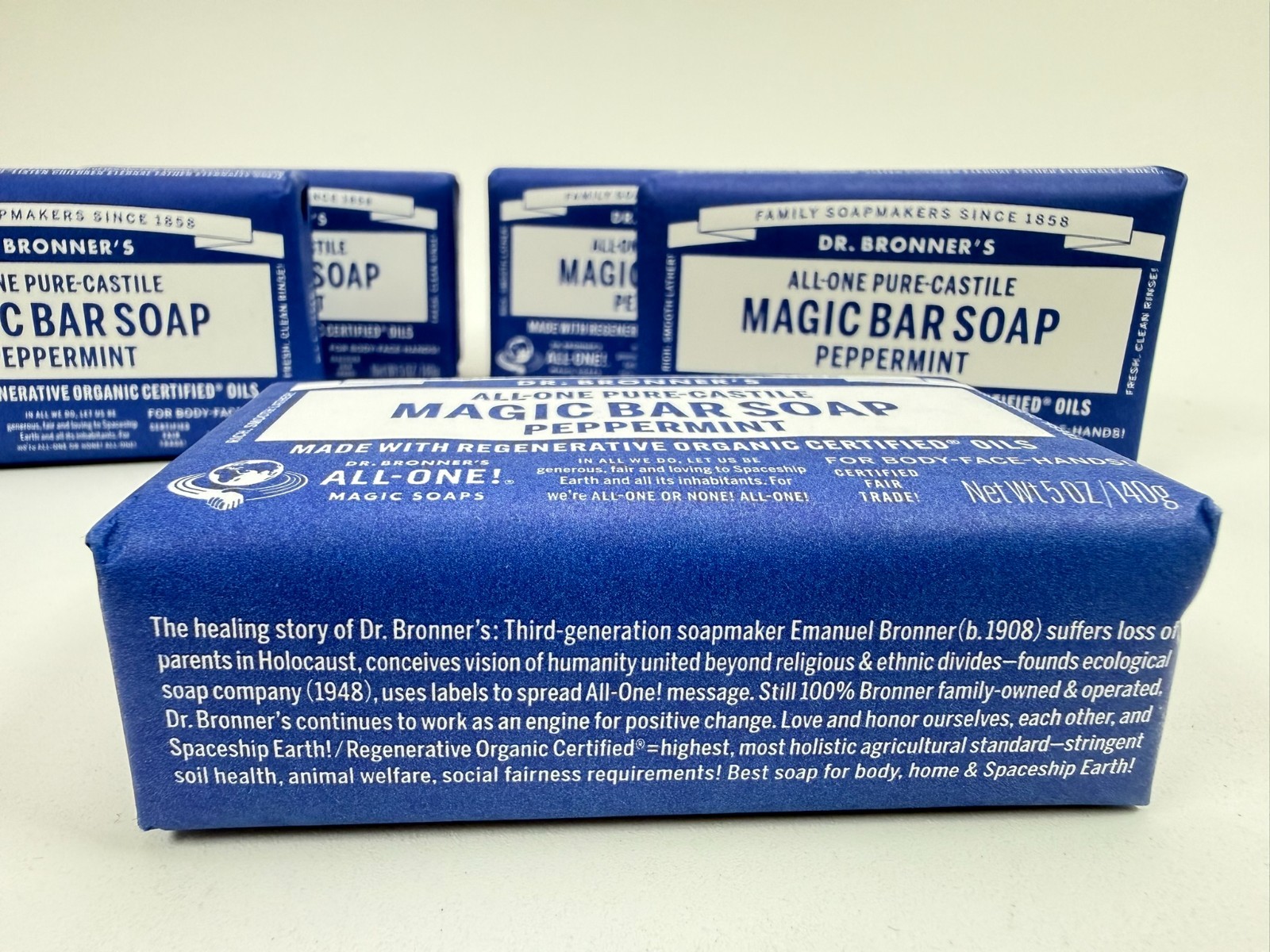 Dr Bronner’s All One Hemp Peppermint Pure Castile Soap Organic 5 oz each-5 BARS