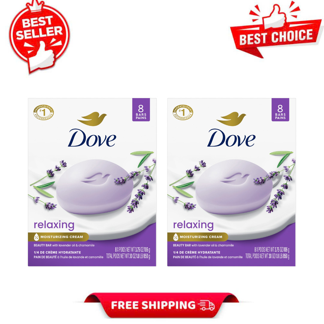 2 PK Dove Relaxing Lavender Soap, 3.75 oz 8 Bars, All Skin Types, Chamomile Oil