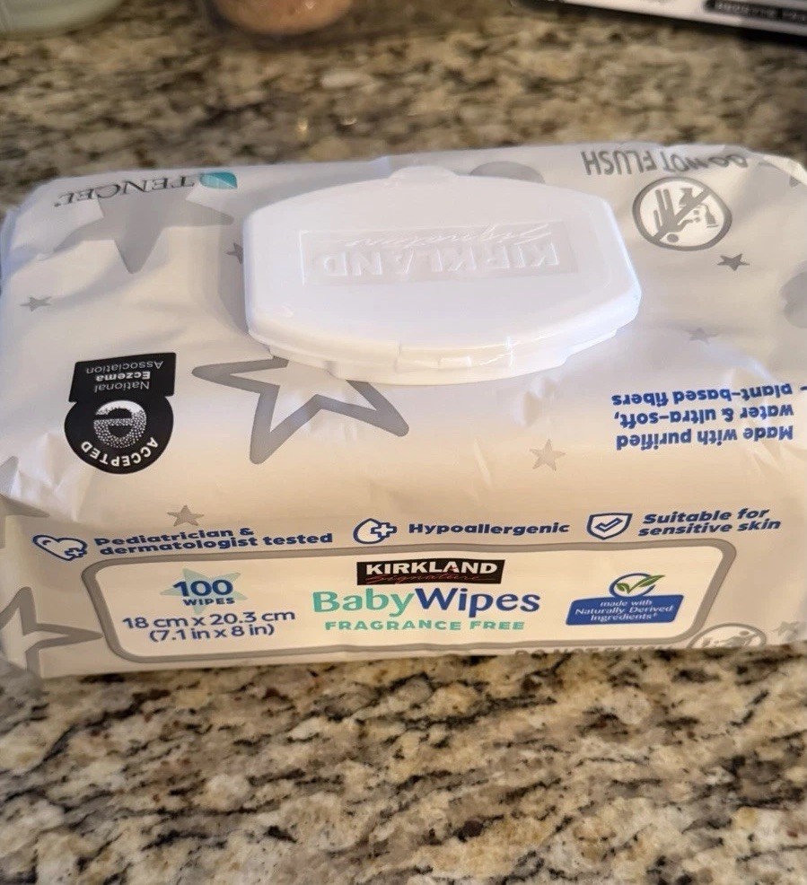 Kirkland 100 Baby Wipes Re-sealable Non-flushable Dated: 07/2026 Hypoallergenic