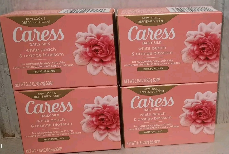 CARESS DAILY SILK BAR SOAP WHITE PEACH & ORANGE BLOSSOMS LOT OF 4 BARS 3.15 Oz