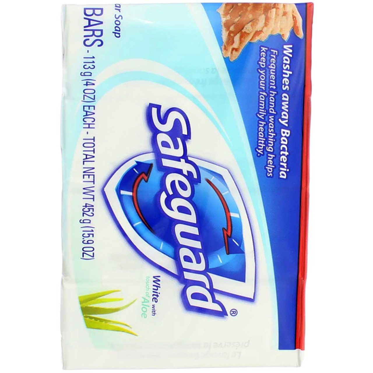 6 Pack Safeguard Antibacterial Deodorant Bar Soap, White with Aloe, 4 oz, 4 Ct