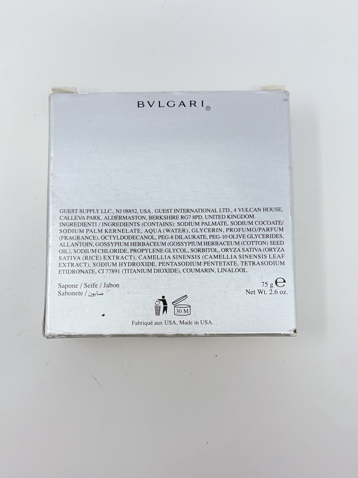 Bvlgari Au The Blanc Perfume Bar Soap 2.6oz