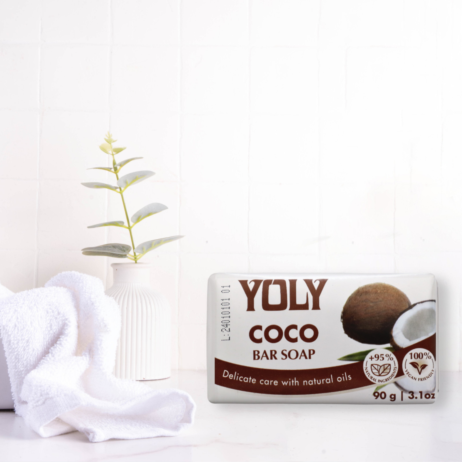 Yoly Coconut Bar Soap – Vegan, Paraben-Free, 95% Natural (Multipack options)