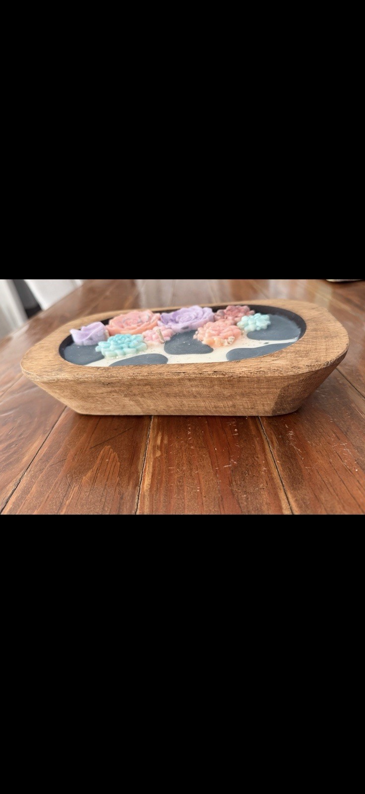 Floral Oval Body Bar Soap with Multicolor Flowers & Wooden Dish