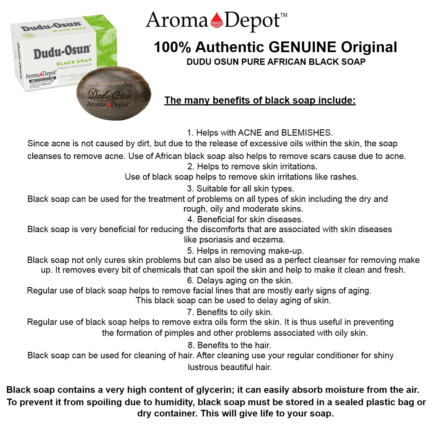 Dudu Osun Raw African Black Soap Natural Anti-Acne Fungus Eczema Psoriasis