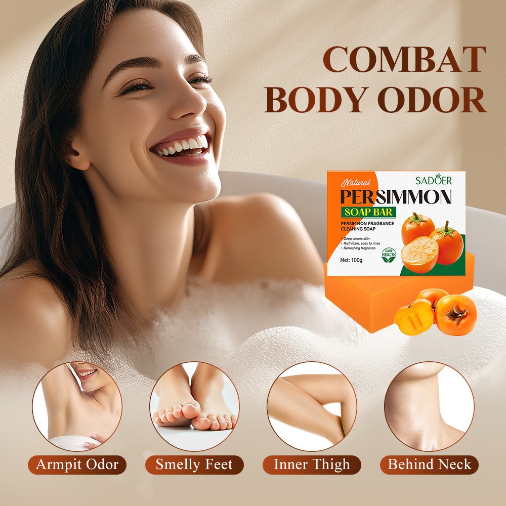 3PCS Persimmon Soap Bar for Old People Smell, Natural Body Odor Control Bar Soap