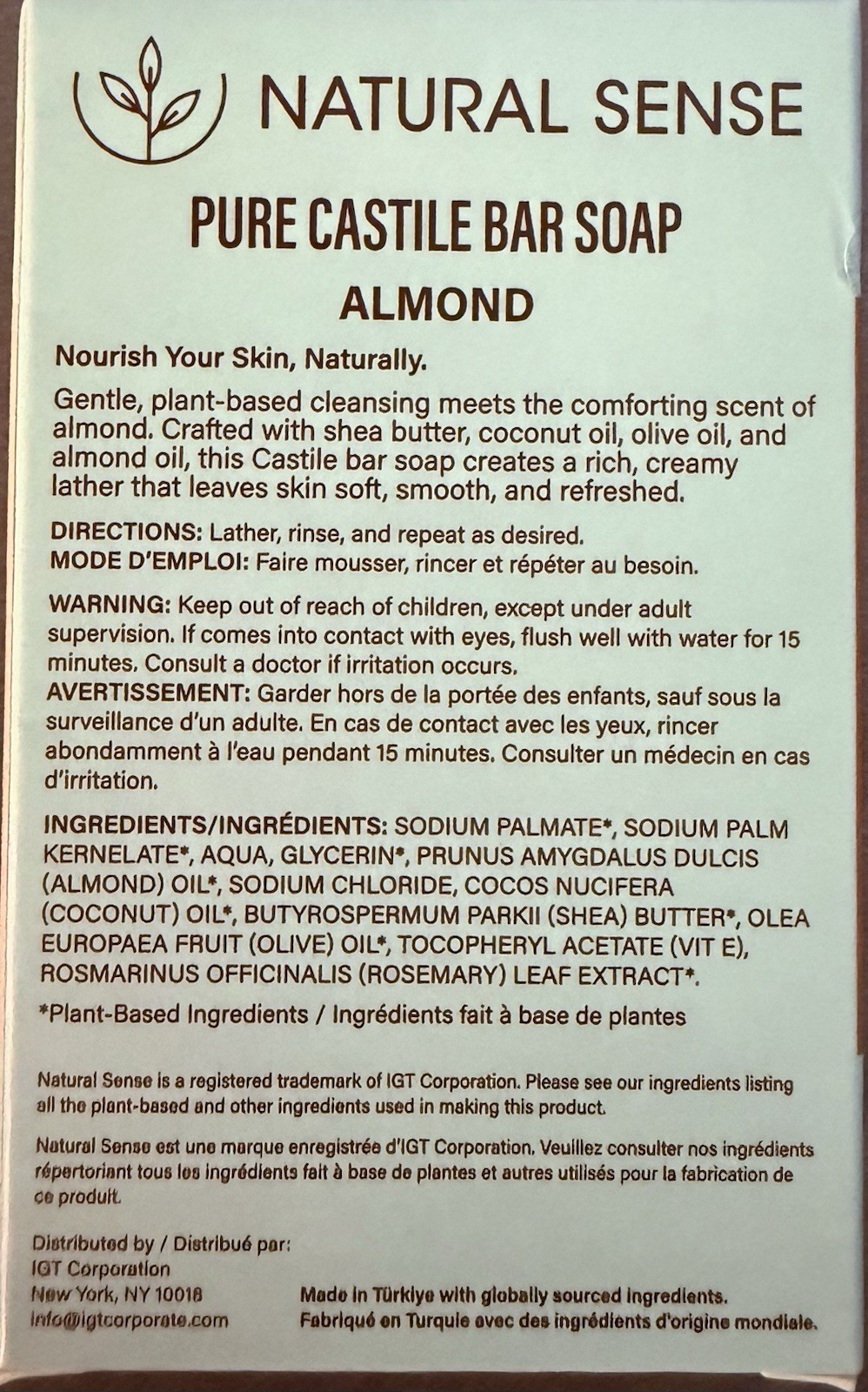 Natural Sense Pure Castile Soap Almond 5oz Plant Based Bar Soap Shea Olive