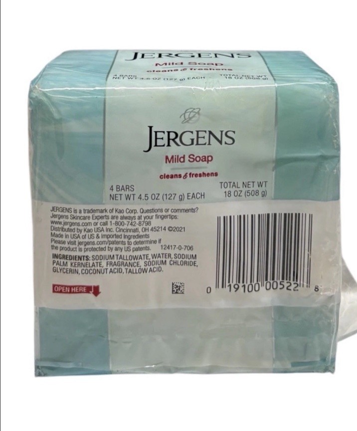 16 JERGENS Mild Soap Bar Soap, Cleans & Freshens, 4 Bars, 4.5oz each