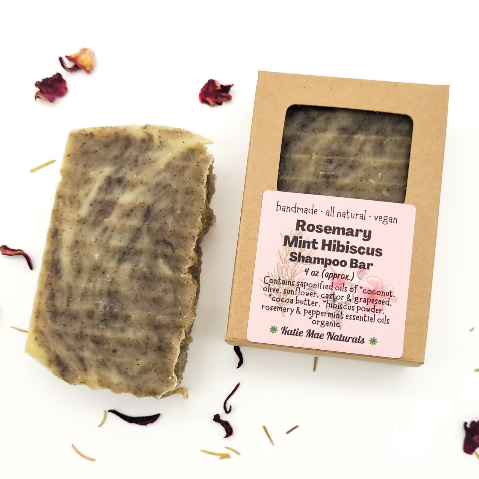 Vegan Shampoo Bar Rosemary Mint Hibiscus Handmade Zero Waste Natural Soap