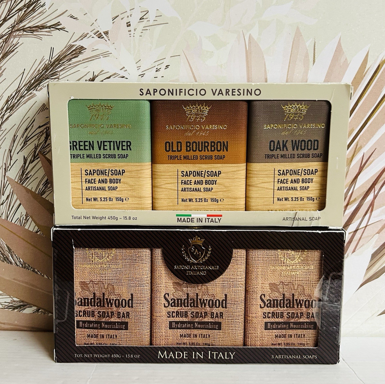 2-Pack Saponificio ~ Sandalwood, Vetiver, Old Bourbon & Oak Wood Bar Soap 5.25oz
