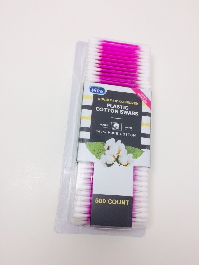 Cotton Swabs Double-Tip Cushioned 100% Pure Cotton-Blue, White, Pink 500ct-