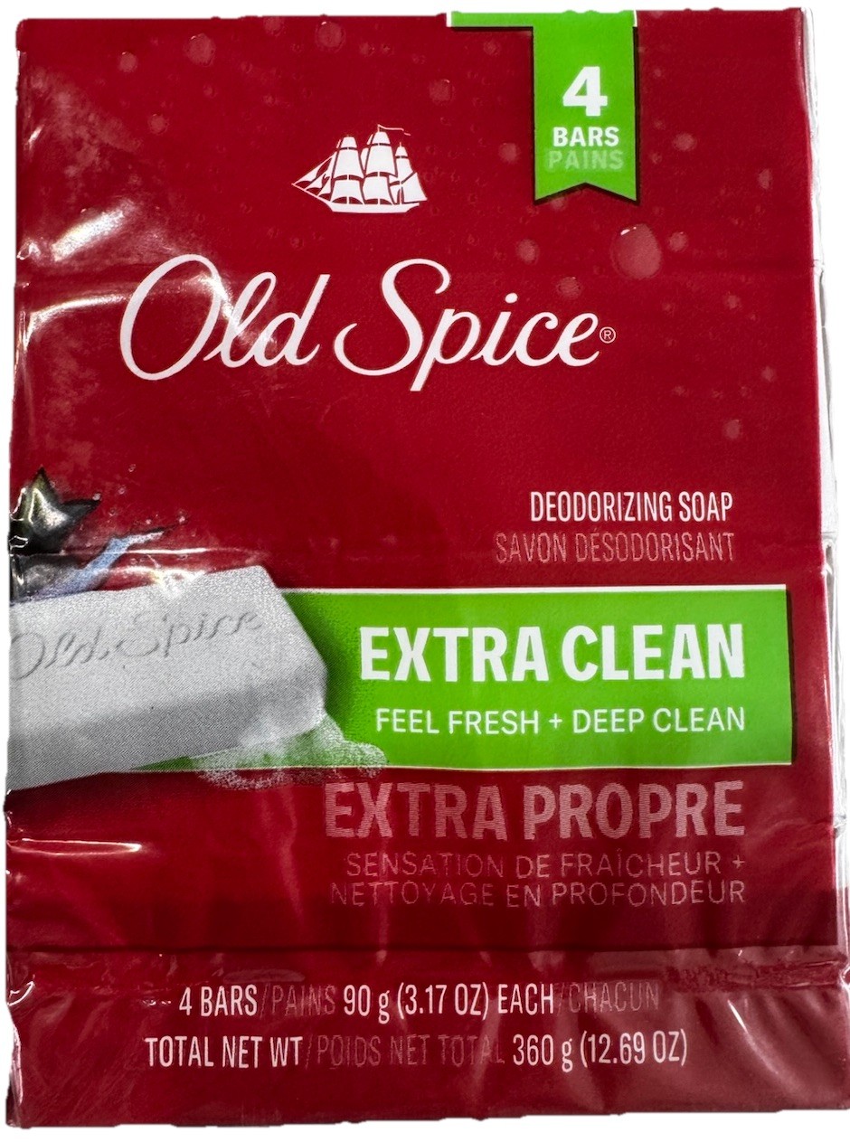 Old Spice Deodorizing Bar Soap Extra Clean Fresh & Deep Clean 3.17 oz. 4 Bars