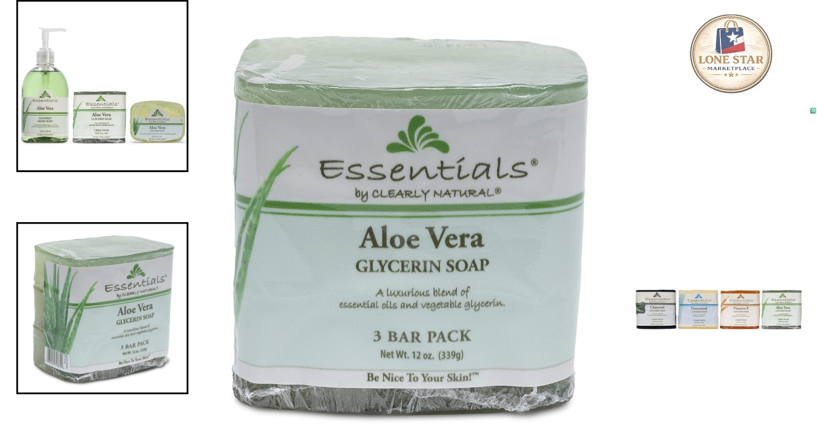 Essentials Aloe Vera Glycerin Bar Soap – 12 oz, 3-Pack for Skin Nourishment