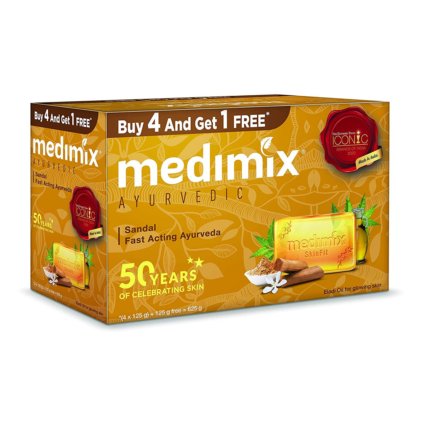 5 X Medimix Ayurvedic Sandal Bathing Soap Bar with Eladi Oil – 125g -Free Ship
