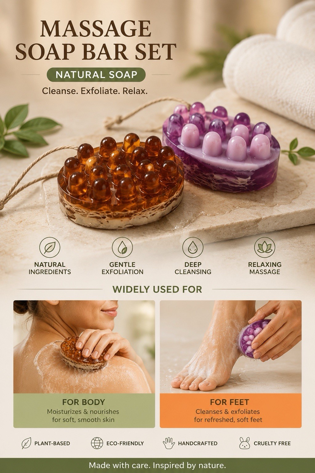 Loofah Soap Bar Set – Lavender & Coffee Massage Soap – Natural Handmade Spa Gift