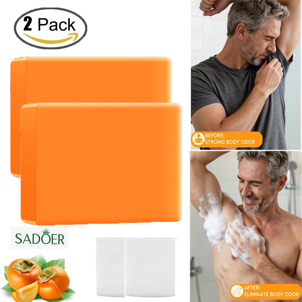 2 PCS Natural Persimmon Soap Bar for Body Odor Control, Organic Body Wash Soap