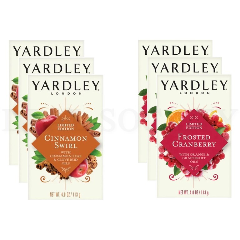 Yardley London Cinnamon Swirl & Frosted Cranberry Soap Bars 4oz Lot of 6