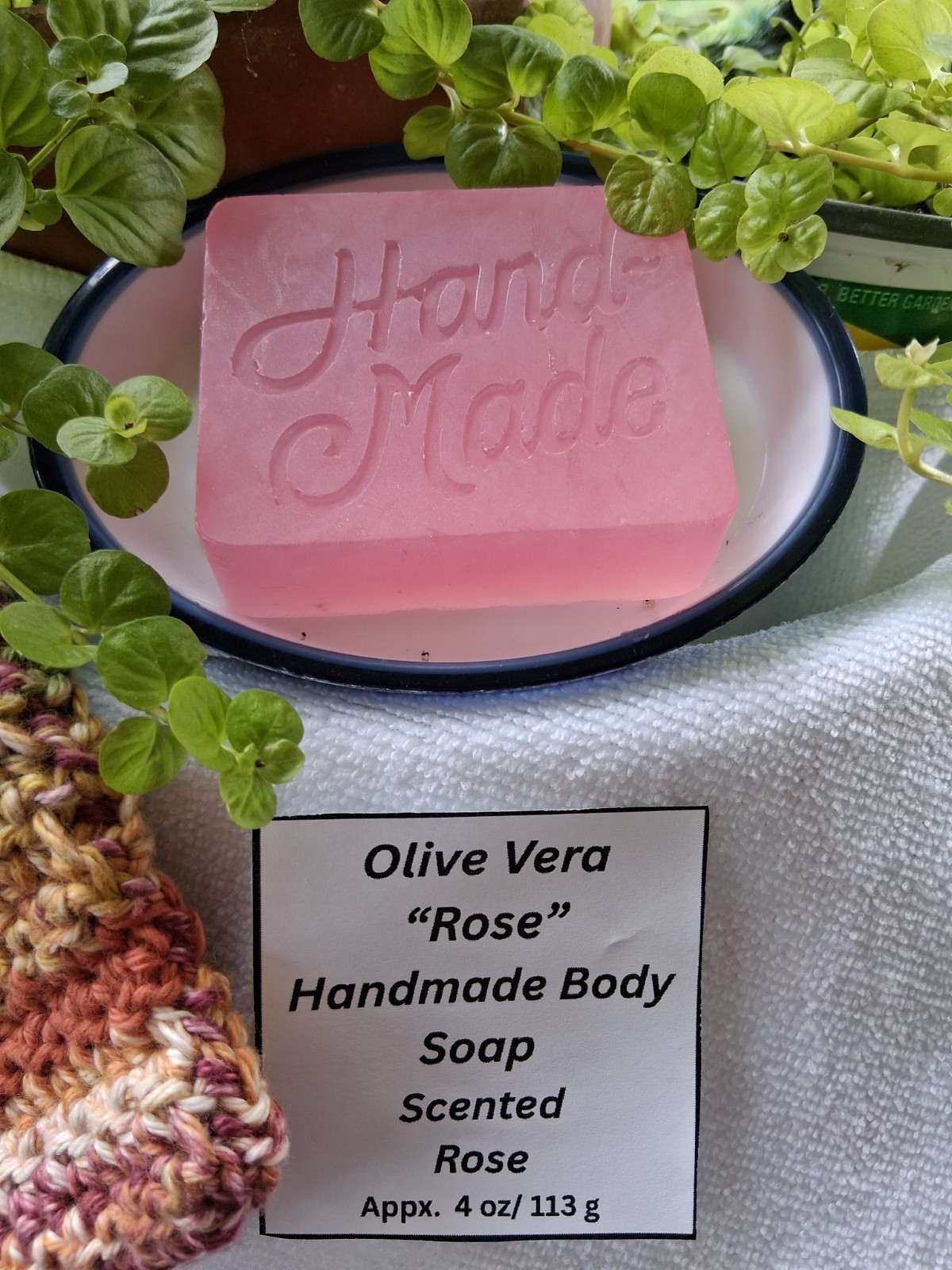 OLIVE OIL & ALOE VERA HANDMADE BODY SOAP WITH ROSE ESSENTIAL OIL