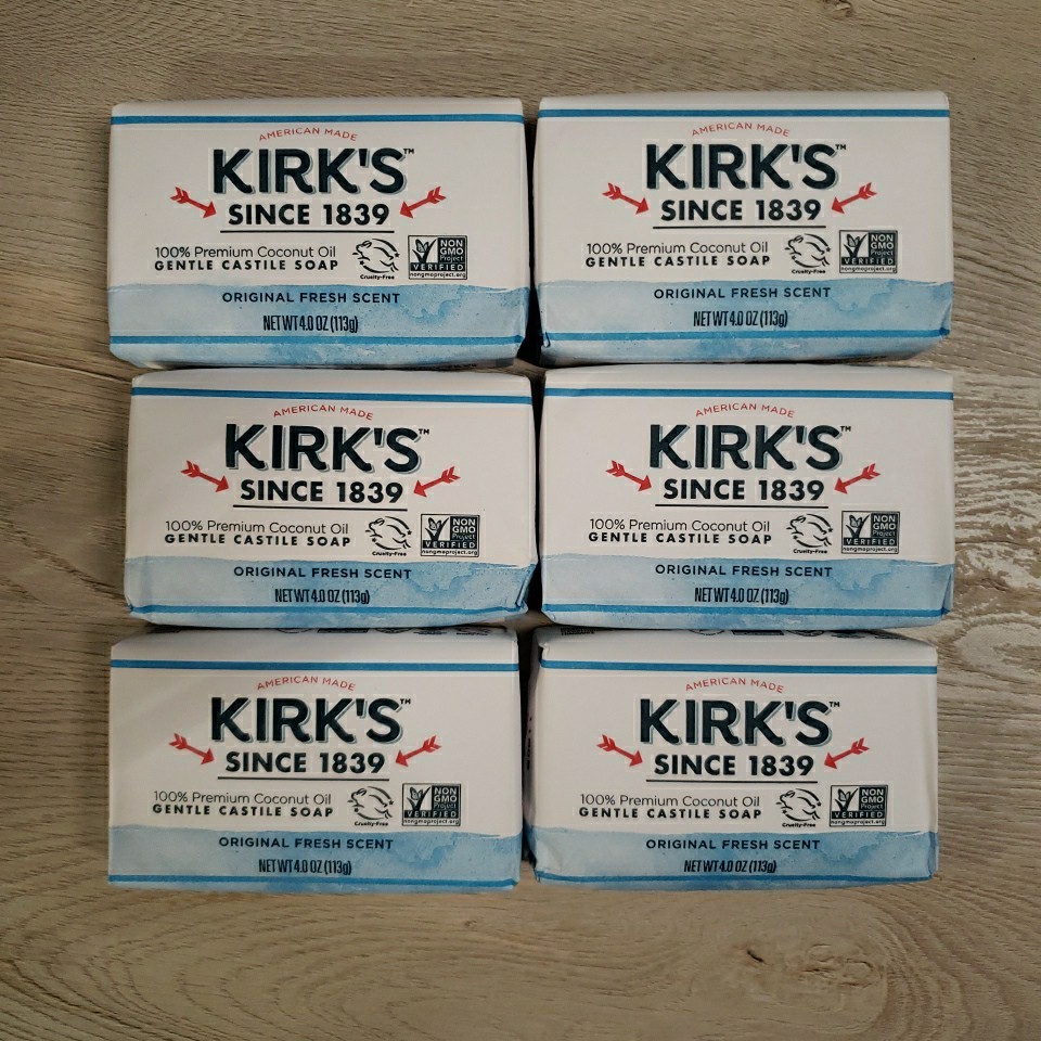 6 New Bars Of Kirk’s Original Fresh Scent Gentle Castile Soap