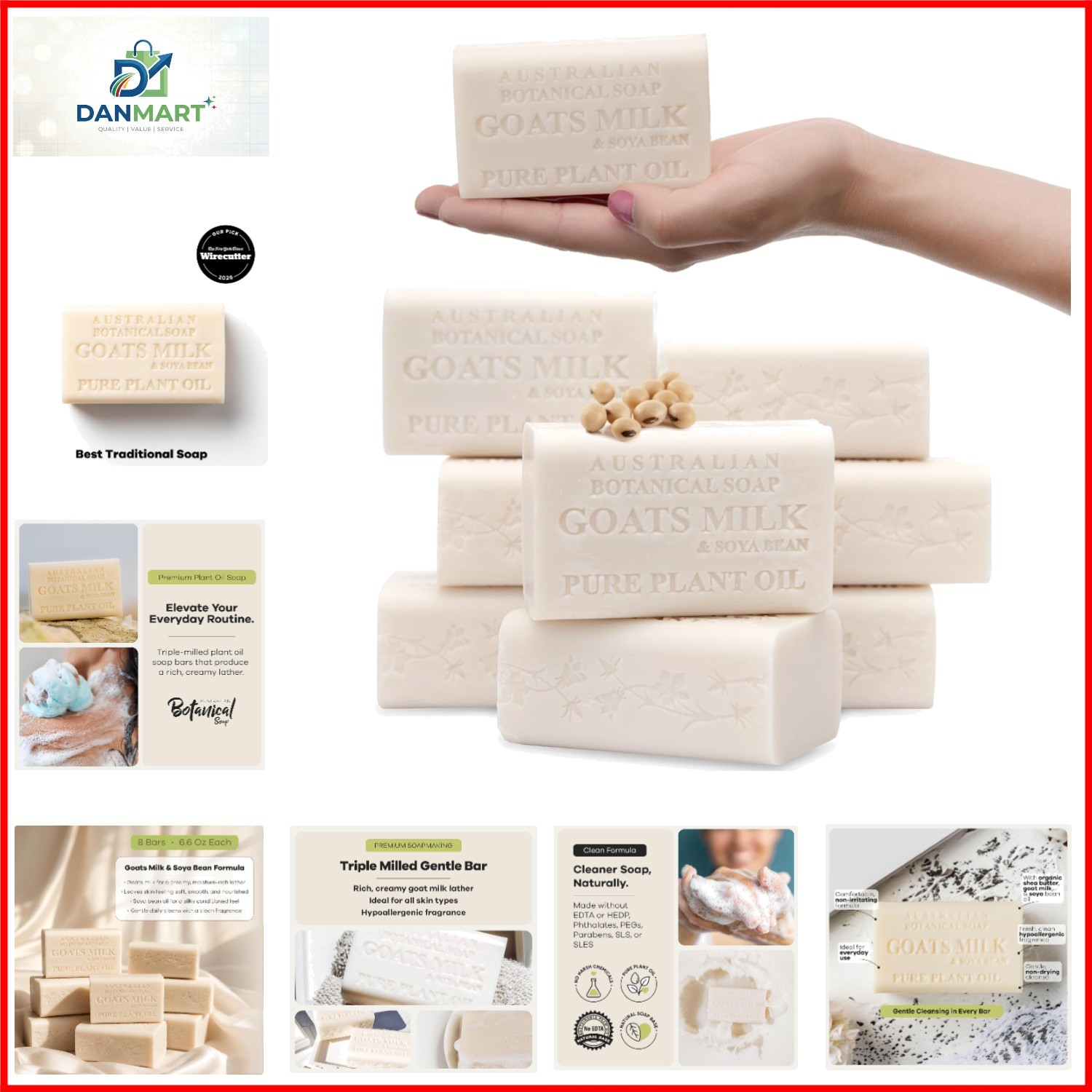 6.6 OZ, Pack of 8, Goat Milk Soap Bars with Soya Bean Oil, Enriched with Orga…